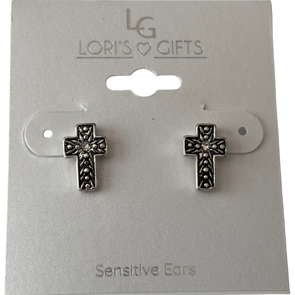 New Lori's Gifts Silver Cross Earrings